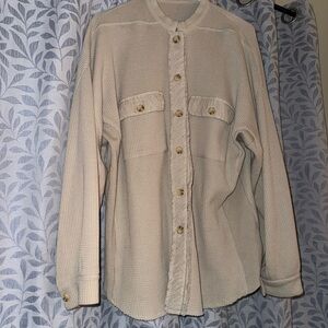 Cream Button-Up Waffle Knit Shirt